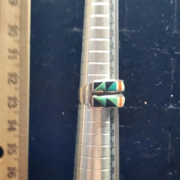 Native American Sterling Silver Inlaid 4 Stone Ring Size 6 Marked AC - Picture 2 of 5